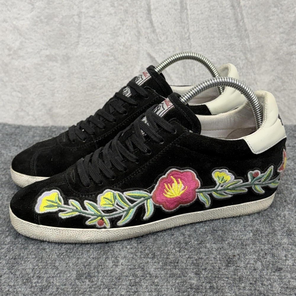 Ash‎ GULL Shoes Womens Size 10 B Black Leather Suede Floral Embroidered Sneaker